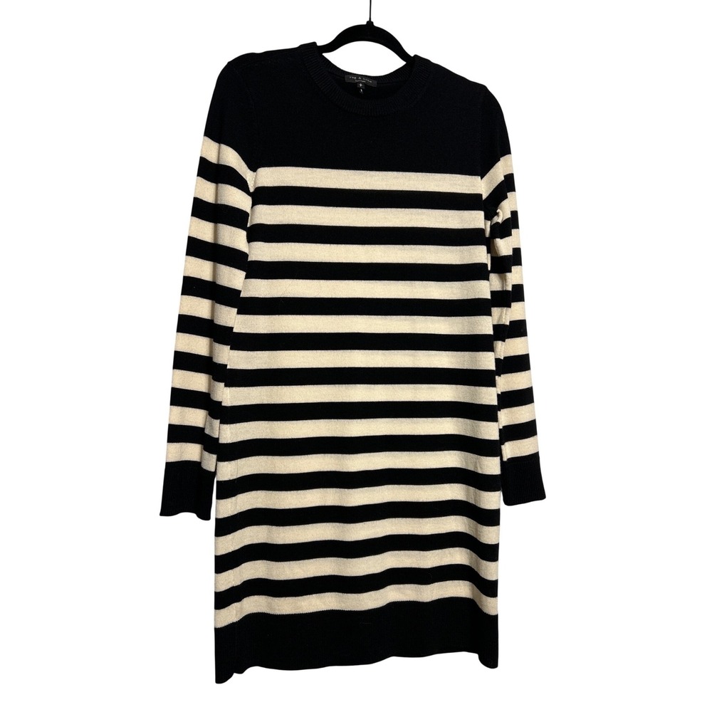 Rag Bone Black Cream Stripe Merino Wool Sweater Dress Size Smallβ EUC